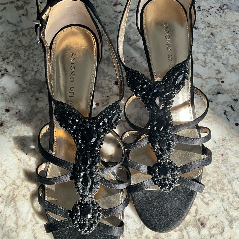 ANTONIO MELANI Black Embellished Strappy Heels